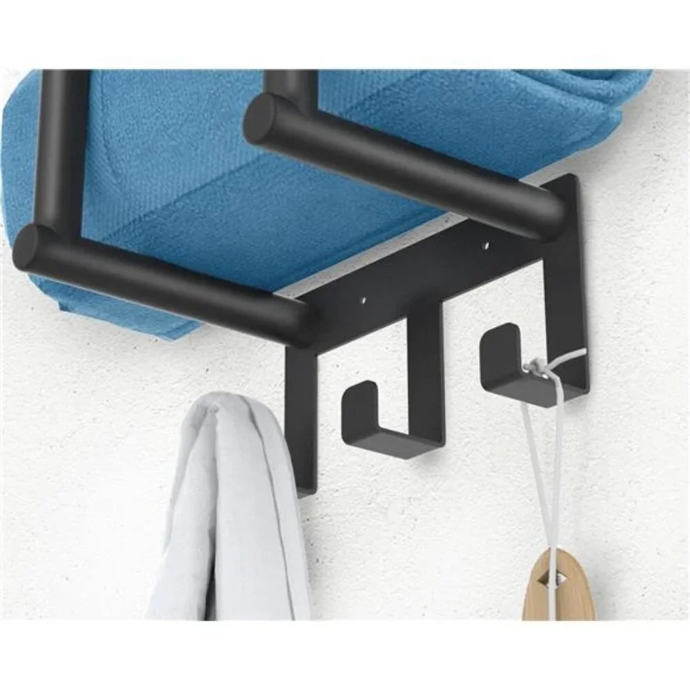 Towel Rack with Metal Shelf and 3 Hooks (63x40 inch) of Rolled Towels, Black